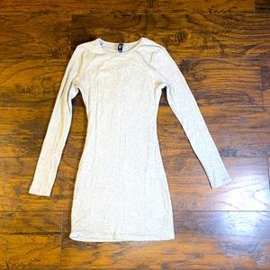 Ribbed Knit Crew Neck Mini Dress